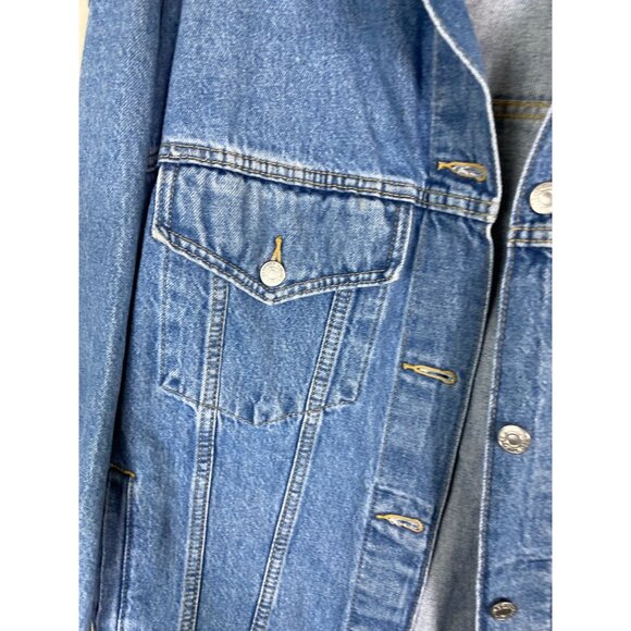 Levis Blue Denim Jean Jacket Womens Plus Size 1X Tracker Button Pockets Moto - Picture 10 of 16